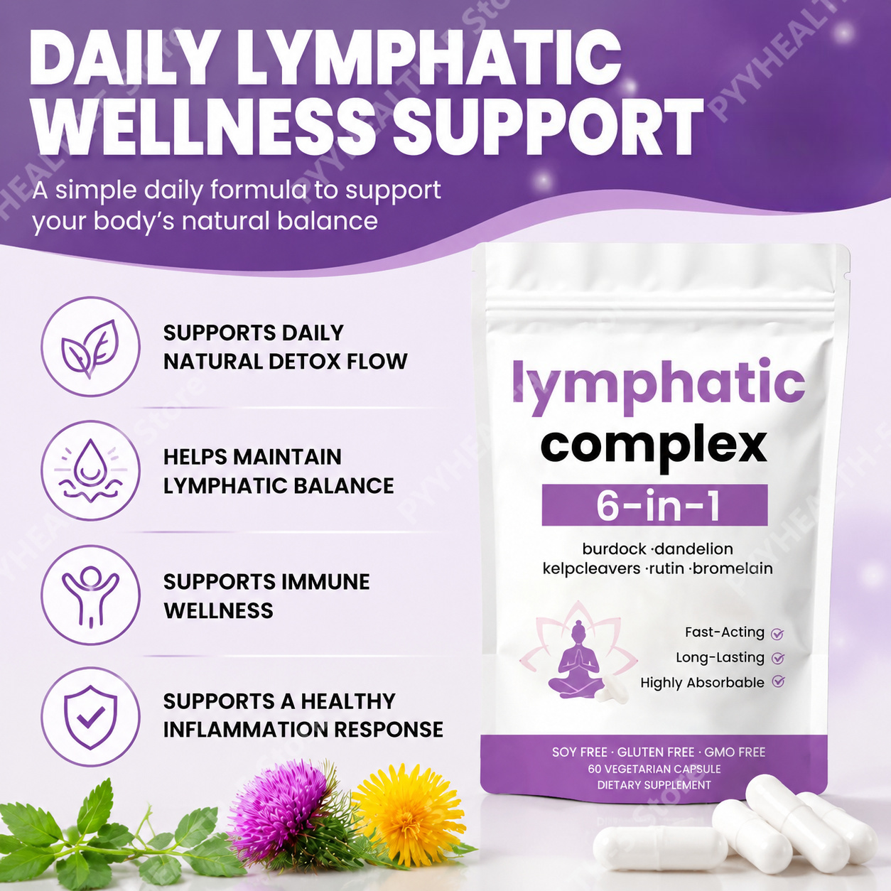 Herbal Supplement - Kapsul Kompleks Limfatik 6-in-1 Campuran Burdock